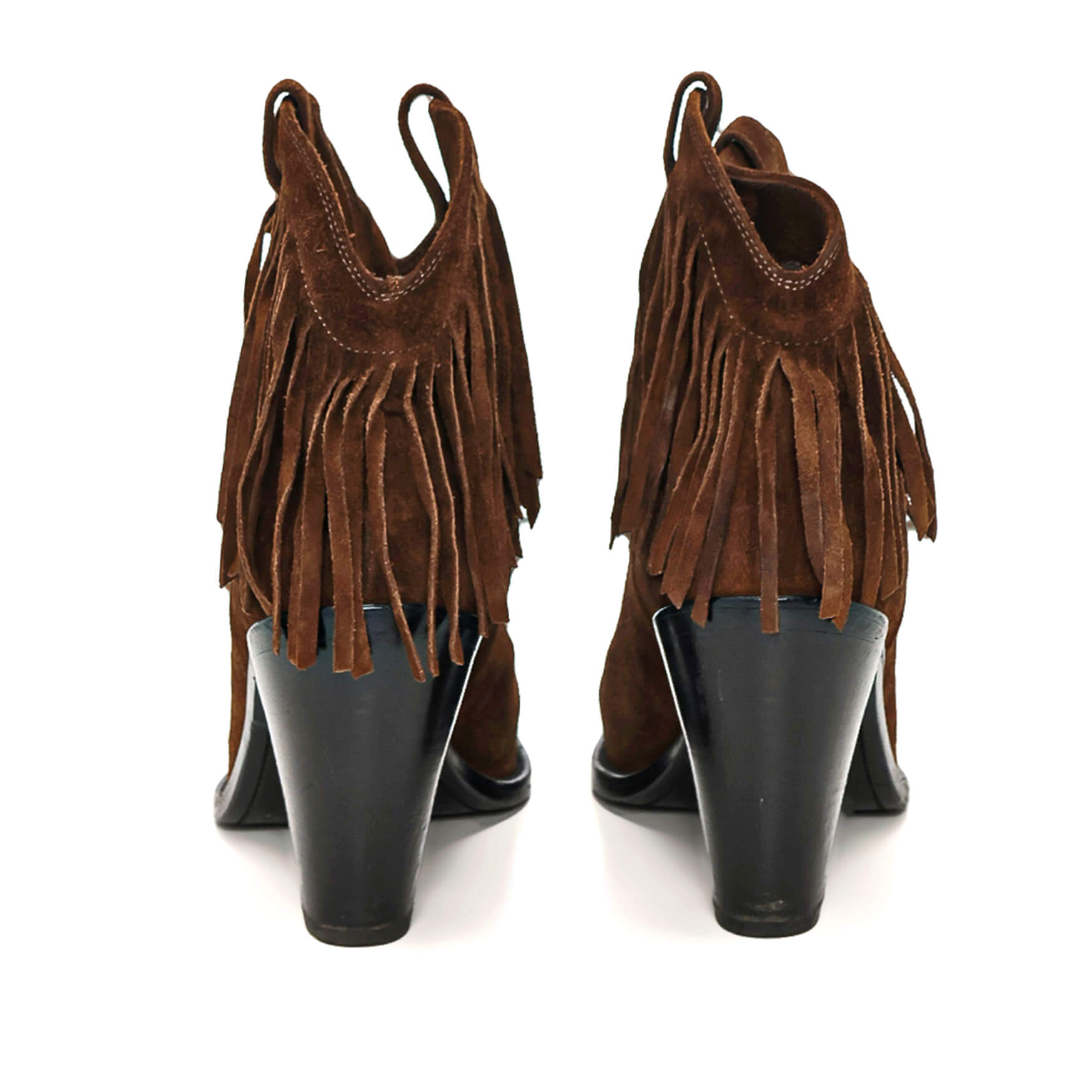 Yves Saint Lauent - Brown Suede Fringe Western Booties 